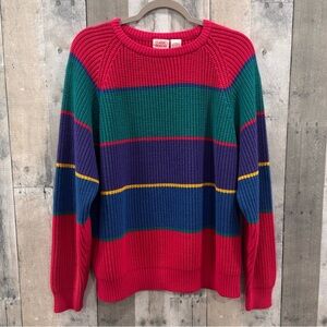 Vintage 90’s Classic Fashion Striped Colorblock Crewneck Knit Sweater Sz XL
